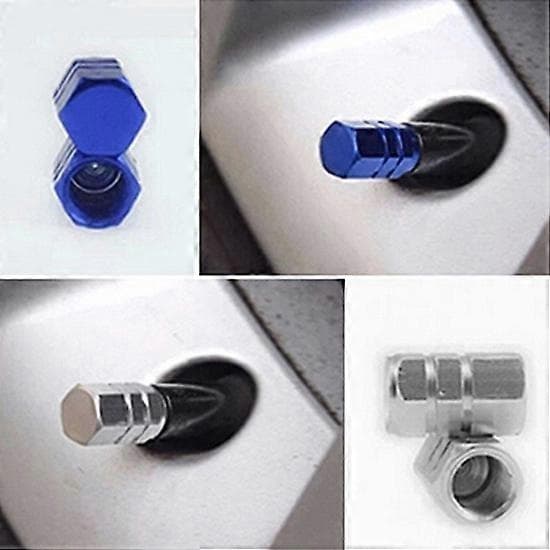 4 stk. ventilhætte i aluminiumslegering - 1,6 cm højde og 1 cm udvendig diameter - til bil- og motorcykeldækventil Silver