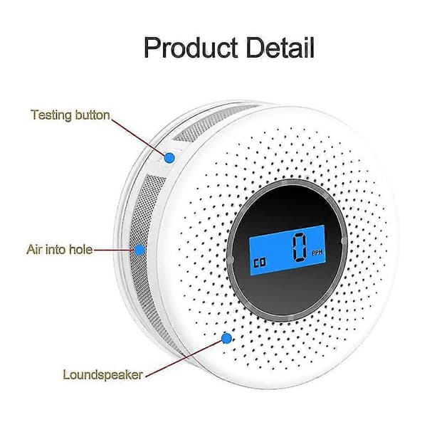 Dobbelt Sensor Kontor Batteridrevet Røg CO Detektor LCD Display