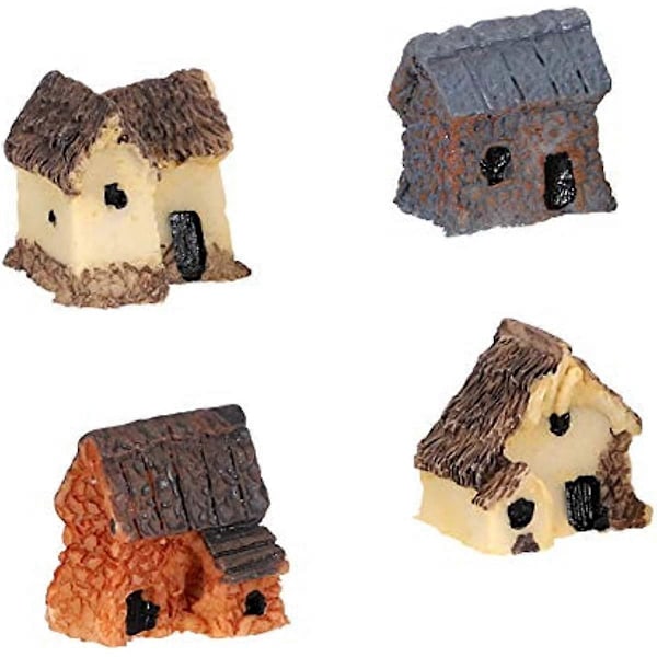 F-blue 4 stk. Miniature Eventyrhave Sten Huse Mini Sommerhus havearbejde dekorationssæt mikro Hus Miniaturer Indretning Tilbehør Havearbejde Dekoration Ki