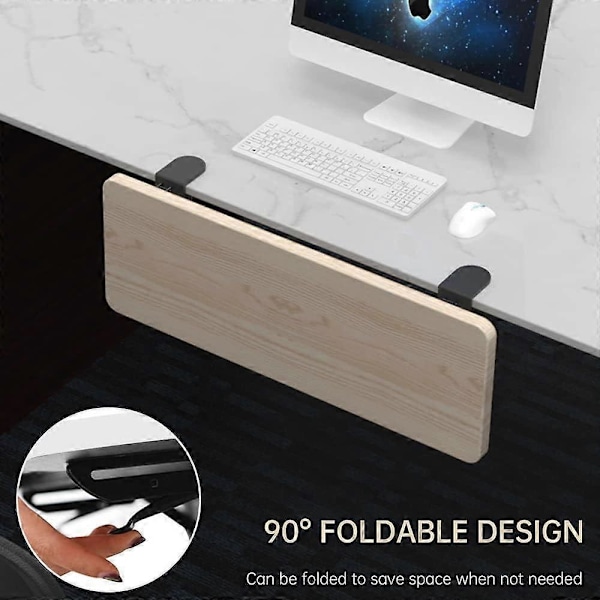 Ergonomisk Skrivbordsförlängare, 55x24 cm, Stansfri Klämma, Vikbar Tangentbordslåda, Bordsmonterad Arm- och Handledsstödshylla
