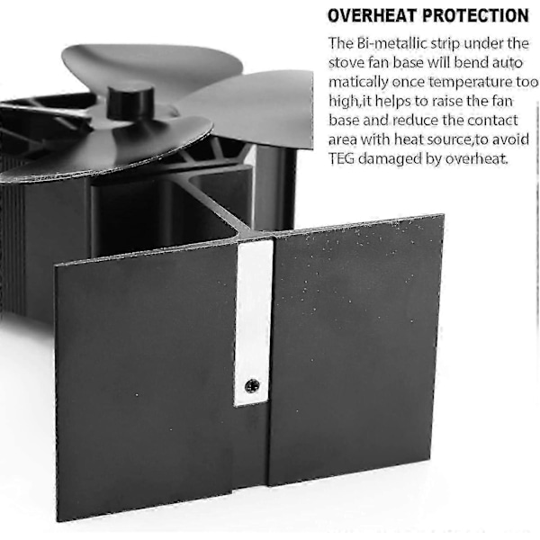 Brændeovnsventilator 40 C start lydløs drift, 4 blade brændeovnsventilator er drevet af varme, Ecofan til brændeovn, pejs