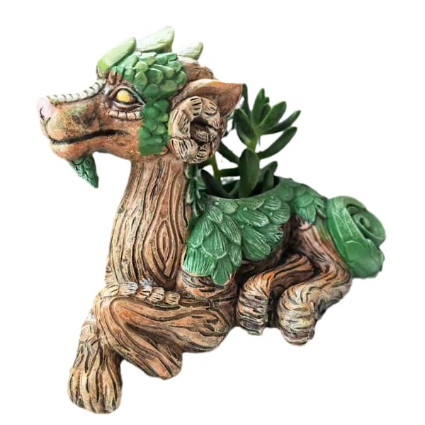 Sukulent drake-formad blomkruka hartsstaty ornament hemdekoration B
