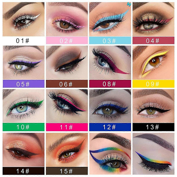 14 Färgade Eyeliners - Flytande Färgad Eyeliner Högpigmenterad - Vit Eyeliner - Flytande Eyeliner Färgglatt Set