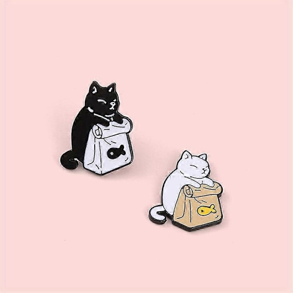 Sød Sort Hvid -emalje Fisk Broche Med Tegneserie Dyr Metal Sjov Meme Badge Pins Til Revers Børn Kvinder Tasker