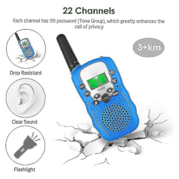 Barnens Walkie Talkies 3-pack, 3 Mil Lång Räckvidd Med Bakgrundsbelysta Ficklampor