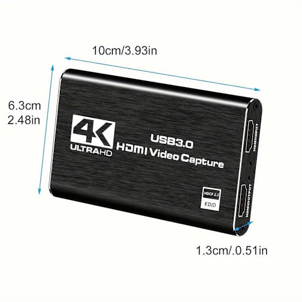 4K Ljud- och Videoinspelningskort, USB 3.0 Videoinspelningsenhet, Full HD 1080P För Spelinspelning, Livestreaming