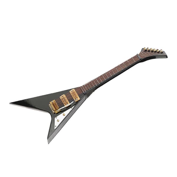 Miniatyr Svart Elgitarr med Ställ - 18,5 cm Dockskåpsdekor Modell