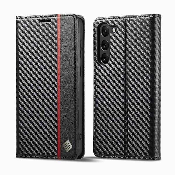 För Samsung Galaxy S23+ 5G LC.IMEEKE Kolfiber PU + TPU Horisontellt Flip Läder Telefonfodral Vertical lines