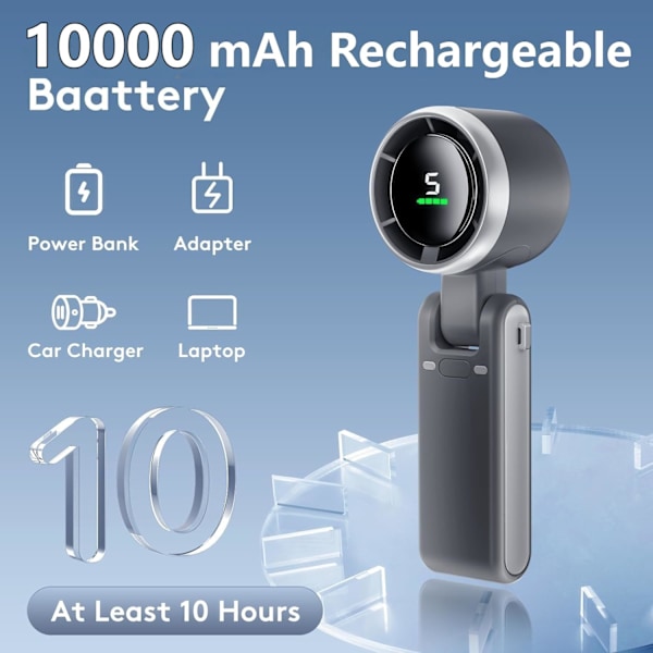 Kokoontaitettava tehokas turbotuuletin, 4000 mAh akku ja suuri nopeus, 5 nopeutta, digitaalinen näyttö