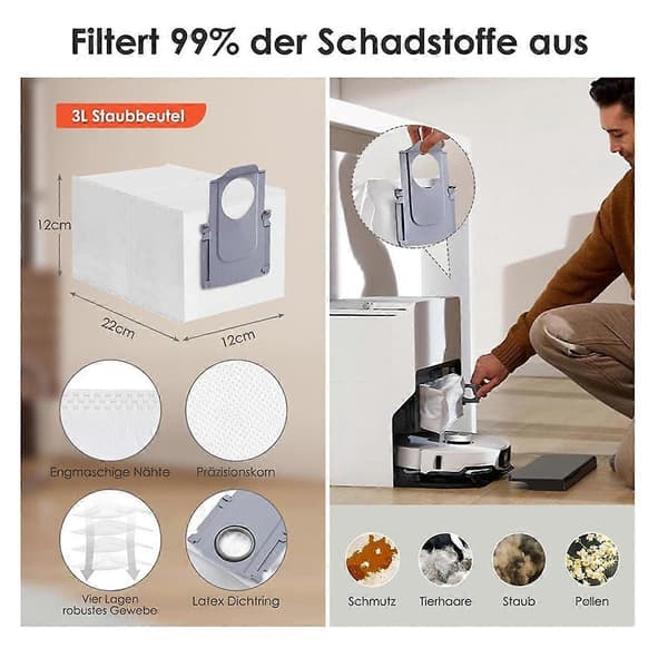 Utskiftbart tilbehør til S8 MaxV Ultra G20s robotstøvsuger, moppeklut, støvsugerposer, sidebørster