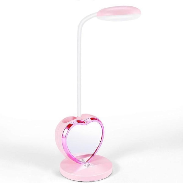 LED-skrivbordslampa för flickor, laddningsbar LED-skrivbordslampa med USB-laddningsport & pennhållare, ögonvänlig