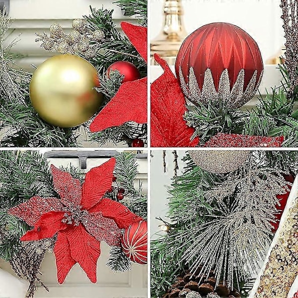 2,7 m Förbelyst Julkrans, Julranka Jul Konstgjord Blomranka, 50 LED-lampor med Timer, Batteridriven, Lämplig för Inomhus- och Utomhusbruk