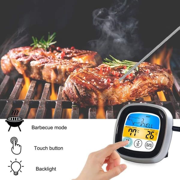 Touchscreen Kötttermometer Mat Grilltermometer BBQ Röktermometer Timer Väckarklocka Matlagning Bakning Ugn Digital Termometer [C]