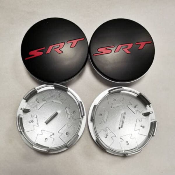 4x til DODGE CHALLENGER DEMON 63MM Mat Sort Rød SRT Bogstaver Hjul Centerkapsler