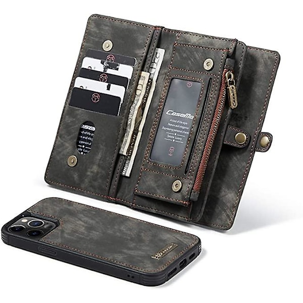 Plånboksfodral Kompatibelt med iPhone 13pro Skal med Korthållare Läder Flip Retro 2 i 1 Avtagbar Magnetisk Dragkedja Ficka Tunn Mobilskal 6.1'' (B