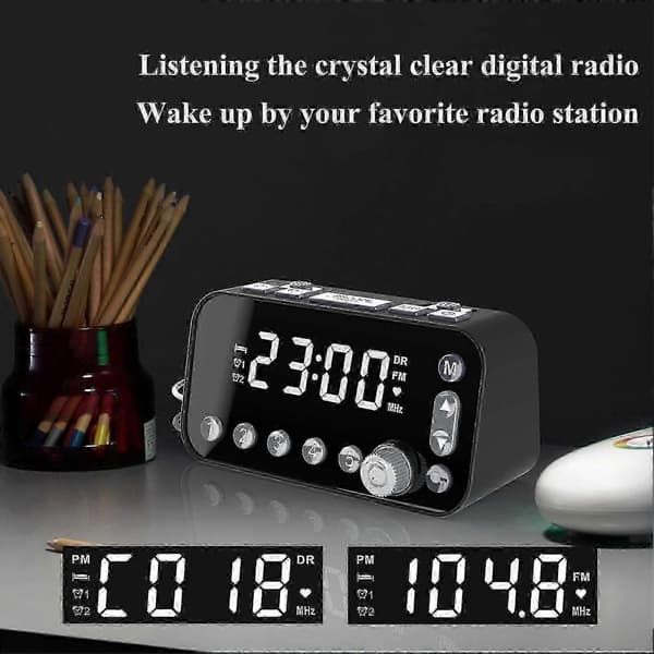 Digital Vækkeur Radio med Dobbelt USB, LED Display & FM/DAB til Soveværelset Black