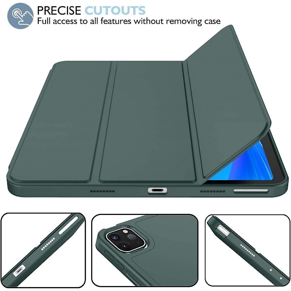 iPad Pro 12.9 tommer 5. generasjon / 4. generasjon (2021 og 2020) Kompatibelt Smart Sleep-modus Penneholder PU Lærbelagt Premium Nettbrettdeksel (Grønn)