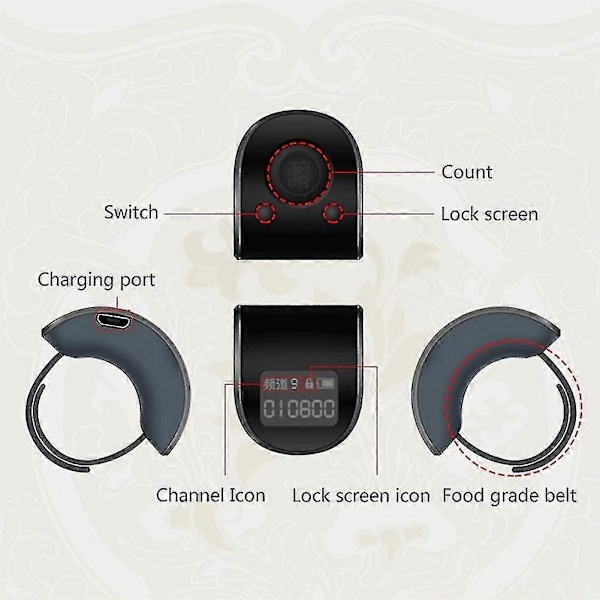 Mini digitaalinen Lcd elektroninen sormus käsi Tally Counter 6-numeroinen ladattava laskurit Clicker-musta