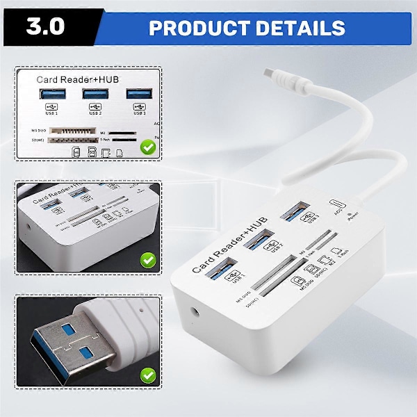 USB HUB 3.0 USB Splitter 3 Portar Extensor Multi USB Förlängning Flera 3 0 Hub SD Kortläsare USB3.0