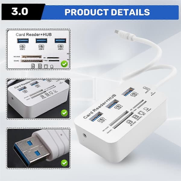USB HUB 3.0 USB Splitter 3 Porter Extender Multi USB Utvidelse Multiple 3 0 Hub SD Kortleser USB3.0
