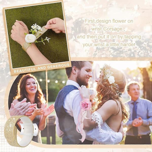 6 stykker Slaplet Håndledsblomster Armbånd Blomster Slaplets Bryllupsarmbånd DIY Håndledstilbehør