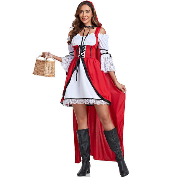 Ny lång mantel Rödluvan för kvinna Kostym Karneval Halloween Spooktacular Playsuit Cosplay Fancy Party Dress White M
