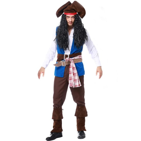 Carnival Halloween Par Caribbean Pirates Kostym Kapten Krigare Jägare Klubbkläder Lekkostym Cosplay Fancy festklänning Man M