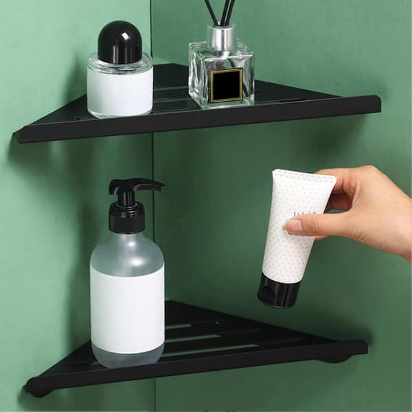 1/2 stk 304 Hjørnehyller i rustfritt stål til bad med dreneringsdesign Silver 2pcs