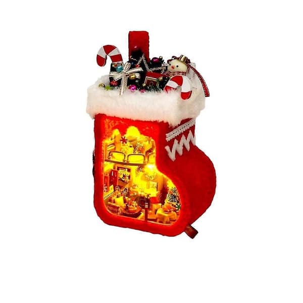 Miniature husmodelsæt med LED-lys, håndlavet håndværkspynt til juledekoration