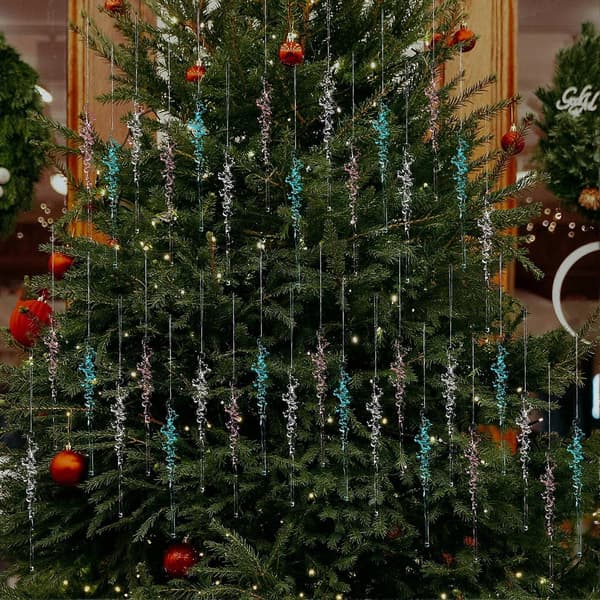 12 stk. krystall-istapp-ornamenter til tre og julefest Clear
