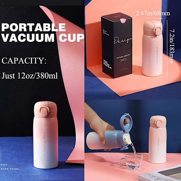 JUSCH 304 Rostfritt Stål Isolerad Vattenflaska Enhandsöppning Termos Vakuumkoppar Portabel Resemugg Sport Tumblers Flaska Dubbla Lager (Vit)(WZ14