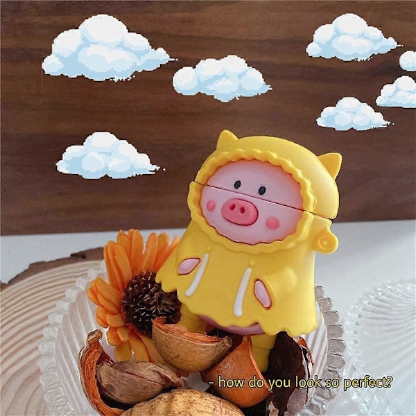TOUBN 3D Trådlöst Hörlursfodral, Kreativ Kawaii Grisdjur Design Airpods Fodral, Mjukt Silikon Stötsäkert Skydd för Airpods 1 & 2, Barn Pojkar Gi