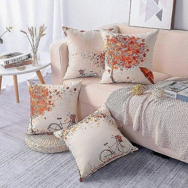 4 st Höst Bomull Linne Kuddöverdrag Soffa Bil Heminredning Kuddfodral 45 X 45 Cm