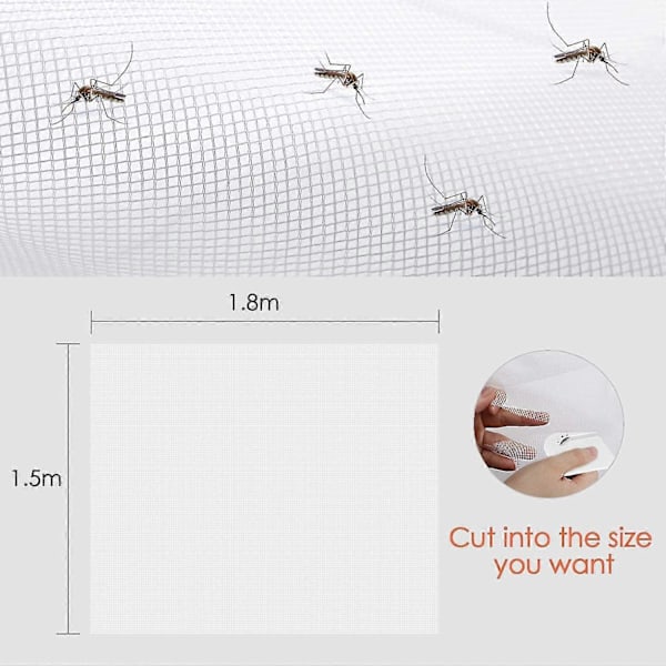 150cm*180cm Klippbar Fönsternät, Set om 2, Myggavvisande Insektsnät Tyg med Självhäftande Rem Fine Mesh Myggnät Fönsterskärm