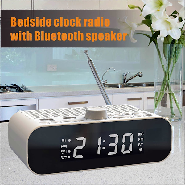FM-klockradio med Bluetooth-streaming, LED-display, dubbel väckarklocka, 1500MAh Hi-Fi-högtalare med