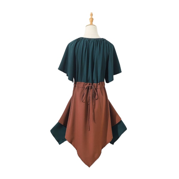 Snabb leverans Dam medeltida renässansdräkter Piratkorsettklänning för kvinnor Flare ärm Traditionell irländsk kort klänning Green-Khaki 2XL