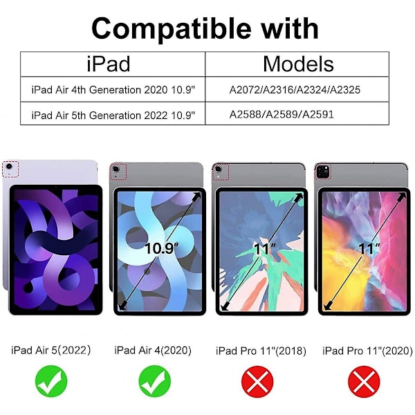 veeki til iPad Air 5 2022 Cover/iPad Air 4 2020 Cover (10,9\"), Penholder Fold Stand Cover - Understøtter 2. generations iPencil-opladning, Matcha grøn