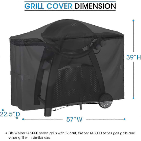 Grillovertræk kompatibelt med Q2000 Q300 Q3000 Q3200 Serie Grills, Sammenlignet med Weber 7112, Kraftig Vandtæt