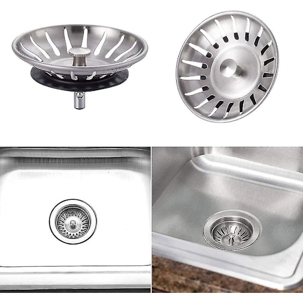 Annet vasketilbehør 2 stk. kjøkkenvaskpropp i rustfritt stål - Universal kjøkkenvasksil (diameter: 79,3 mm), vaskpropp med 18 spor, A