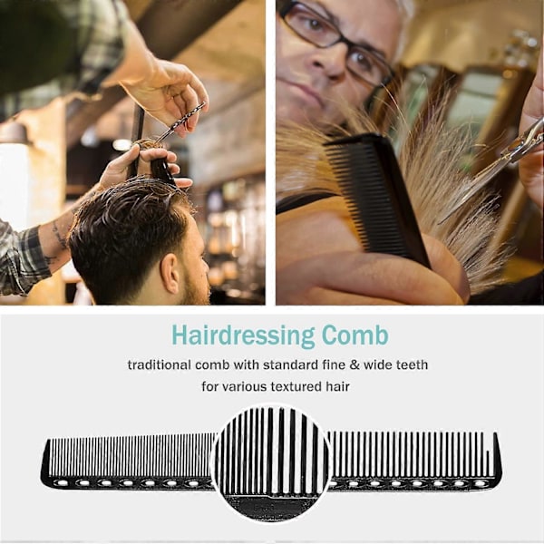 Hårkammar i kolfiber, set, allmän styling och grooming, antistatisk och värmebeständig frisörkam 6-pack, kam med fina och breda tänder för frisörer