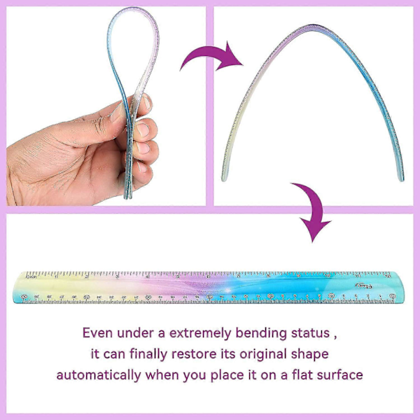 Set med 2 linjaler 30 cm Flexibel linjal Mjuk linjal Plast Färgglad linjal Set för studenter Rak kant linjal för barn och vuxna Studenter Skola C