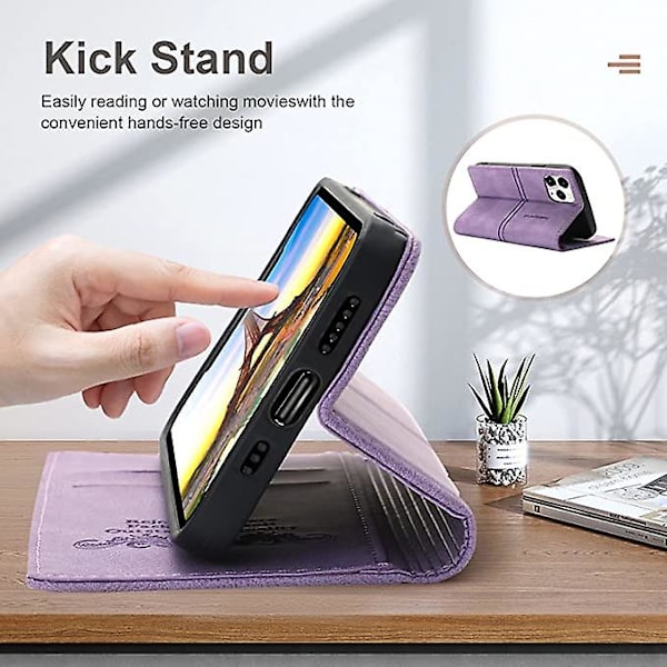 Fodral för iPhone 12 Pro Fodral med Korthållare lila PU Läder Plånboksfodral för Apple iPhone 6,1 Tum