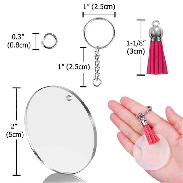 400 st DIY Runda Akryl Nyckelring Ämnen Akryl Klar Cirkel Skivor Nyckelring Set för DIY Nyckelring V