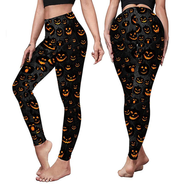 Kvinnor Halloween Leggings Pumpkin Skull High Waist Kostym Legging style 7 L