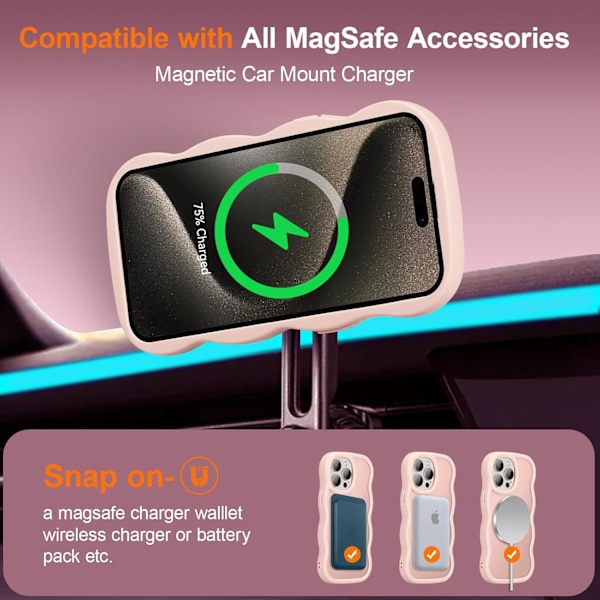 Magnetiskt skal för iPhone, Sött skal kompatibelt med MagSafe, Klar Vågdesign Vågformad Matt Mobilskal Pink 12plus