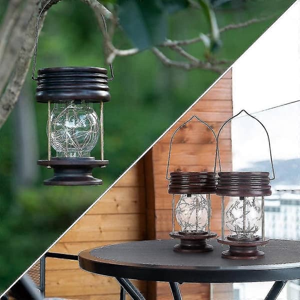 Udendørs Hængende Solcelle Lanterner Vandtæt Med Retro Design Solcelle LED 2 stk