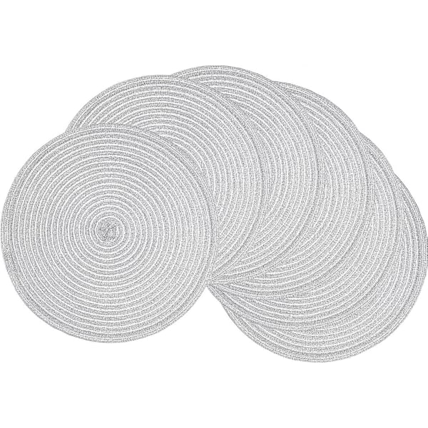 Plastbrikker, Runde Flettede Brikker Sett med 6, Polypropylen, Vaskbare, Varmebestandige, for Kjøkken, Spisebord, Selskaper, Bryllup
