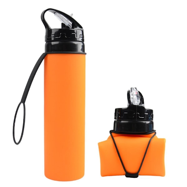 JUSCH Hopfällbar Vattenflaska BPA-fri - Vikbar Vattenflaska för Resor Sportflaskor med Trippel Läcksäker Lättvikt 590ml (Orange)(WZ2334),QINW