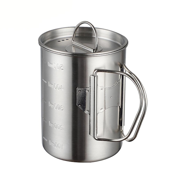 JUSCH Utomhus camping rostfritt stål mugg camping servis vattenmugg med lock picknickmugg kokande vatten bergsklättring hopfällbar mugg äkta färg 500ml(WZ
