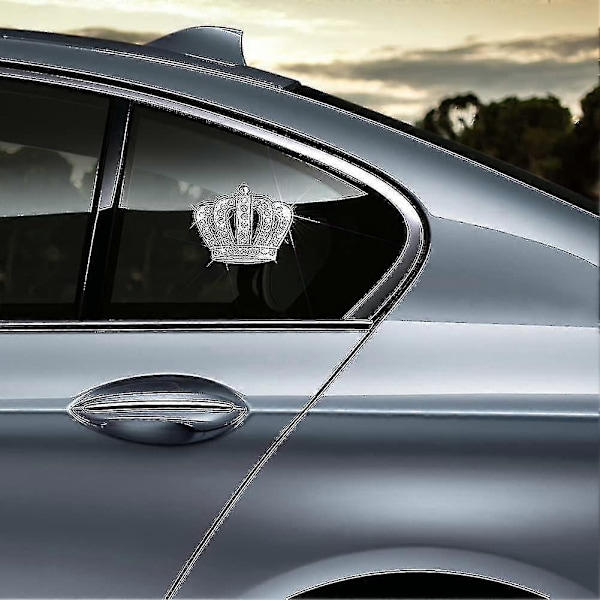 2 stk. Bling Krystal 3D Bil Emblem Badge Mærkat, Vandtæt Krom Metal Krone Bil Mærkat